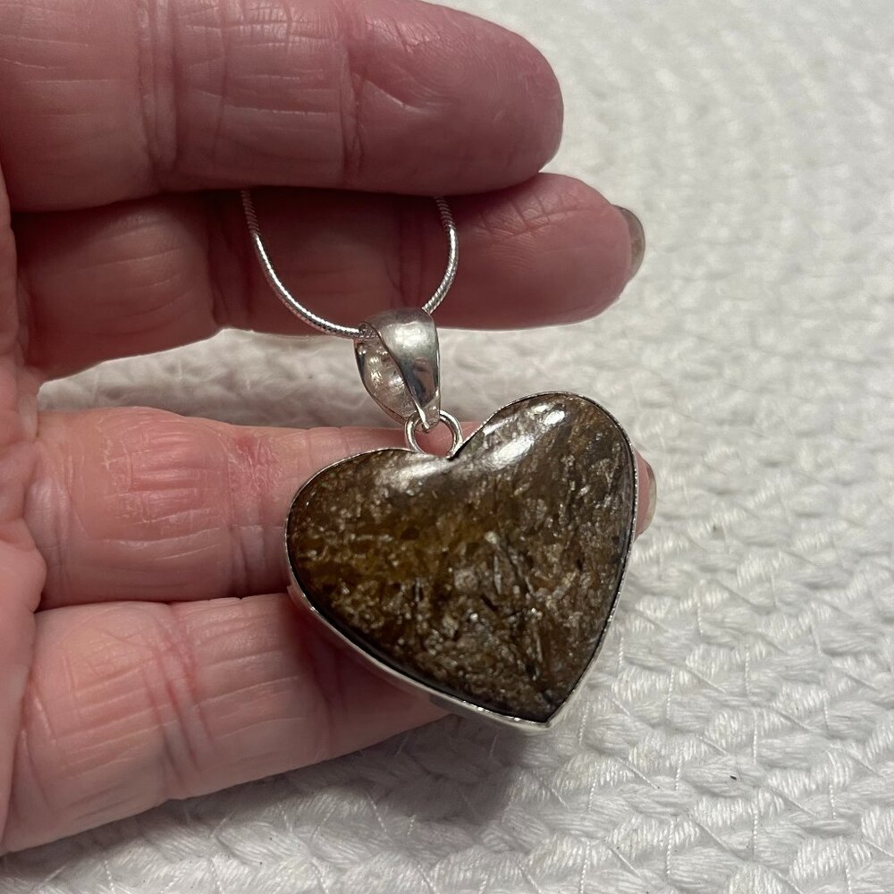 Gorgeous BRONZITE HEART Handmade Sterling 925 Pendant/Chain #245E